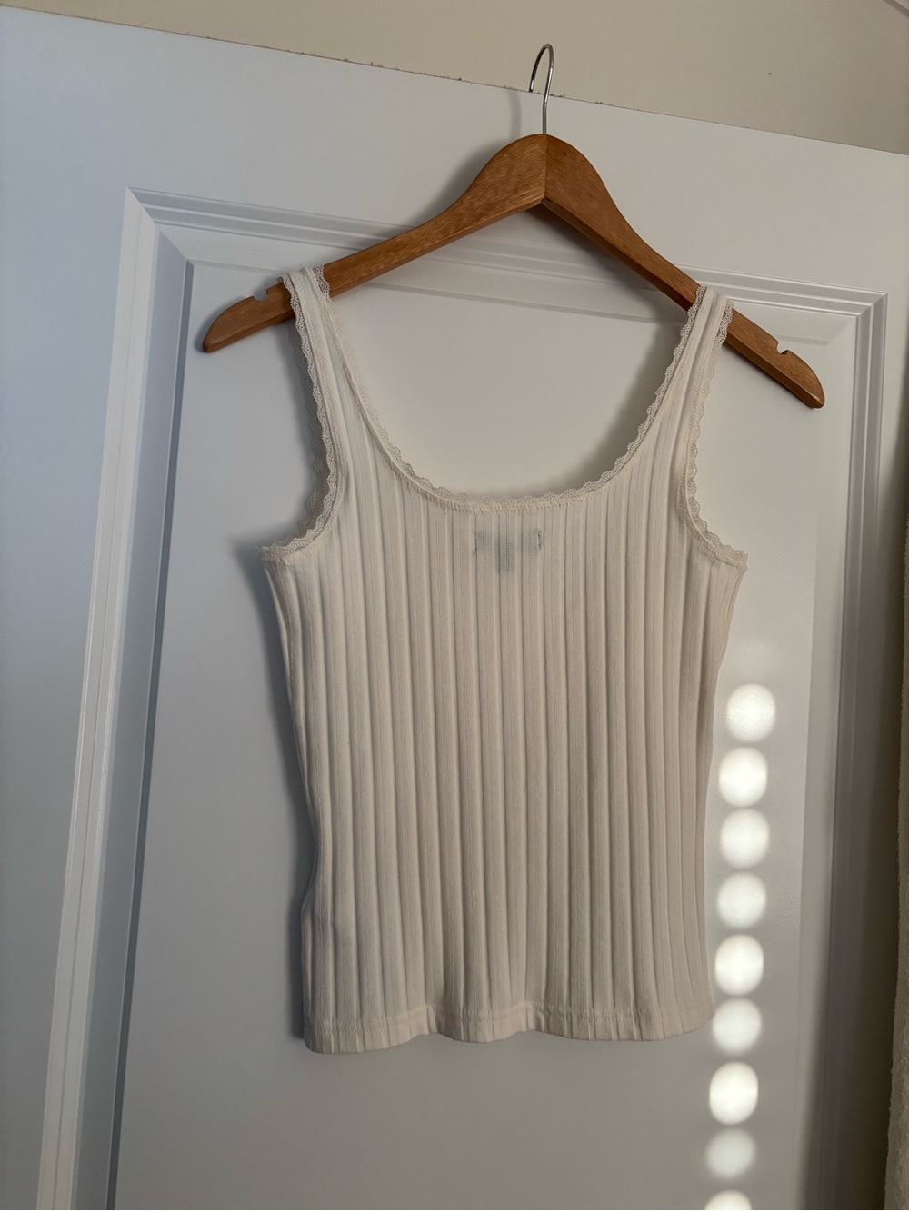 J. Crew Cream Ribbed Tank with Lace Trim - Picture 4 of 4